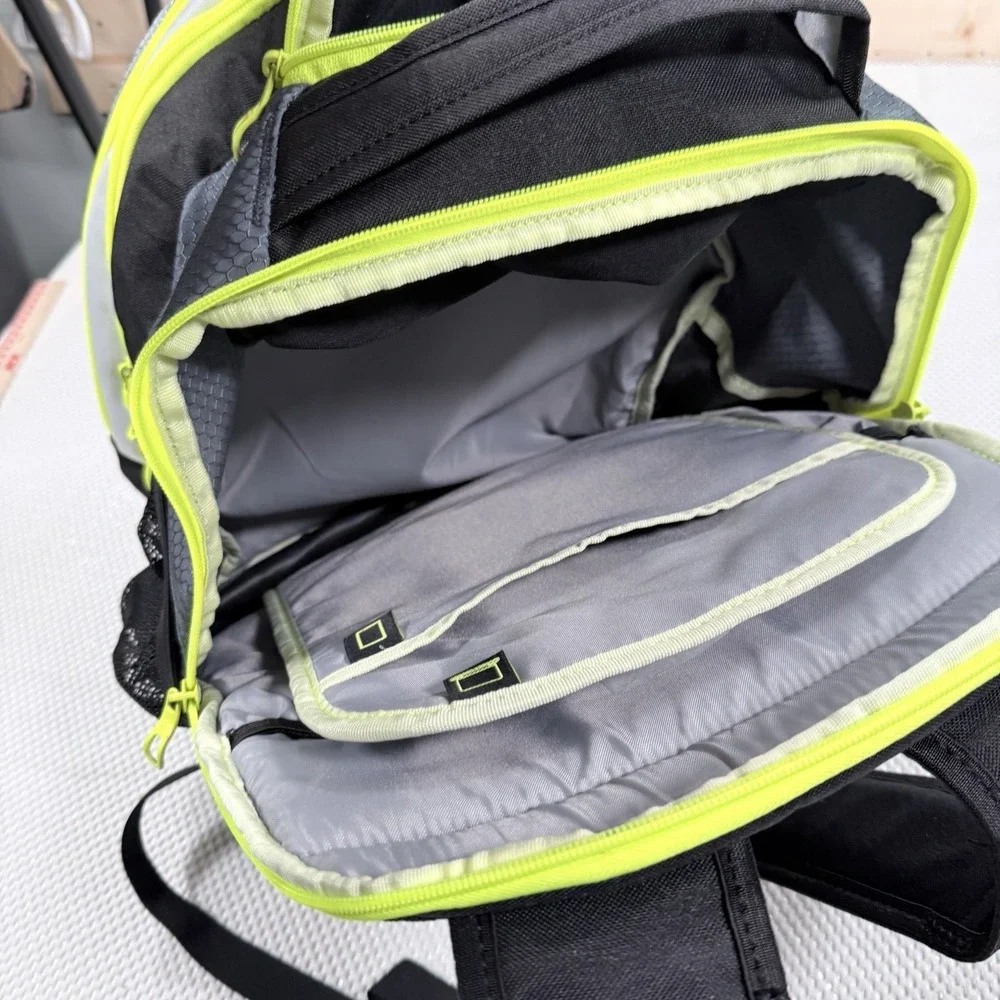 Adidas Loadspring Backpack Black Gray Neon Green Multi Pocket Book Bag
